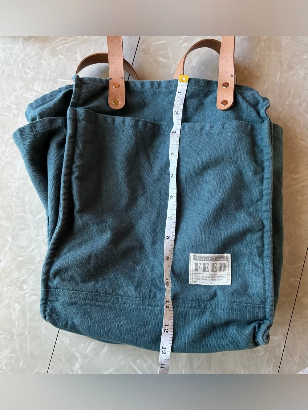 FEED Canvas Tote Bag Green w/ Leather Straps | Ethical Market